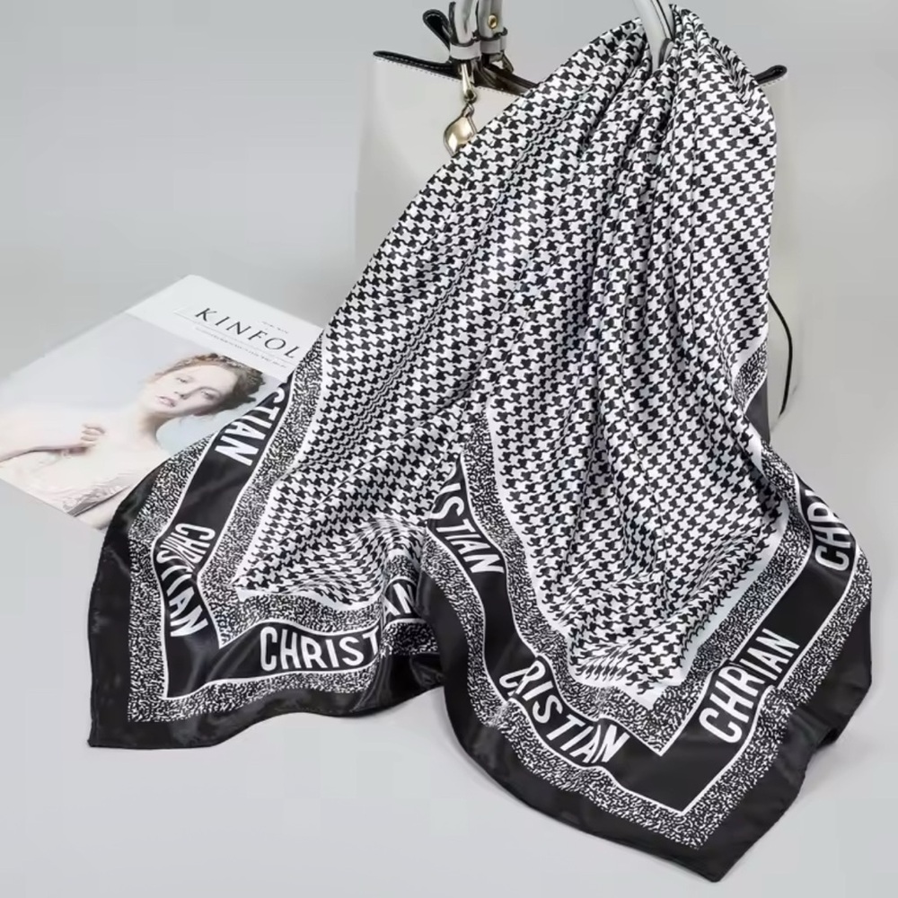 Luxury scarf white and black 27”x27” in for all seasons and silk touch